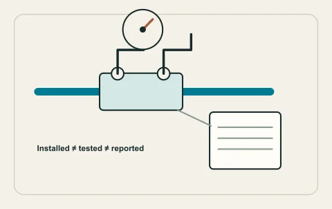 Conceptual illustration: protective assembly, test evidence and report destination.