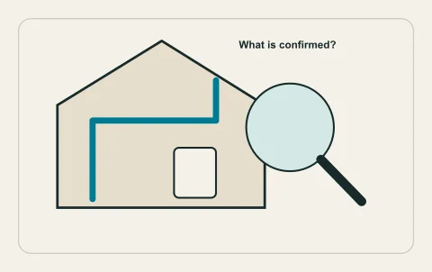 Conceptual illustration: home-purchase review separating visible evidence and unknowns.