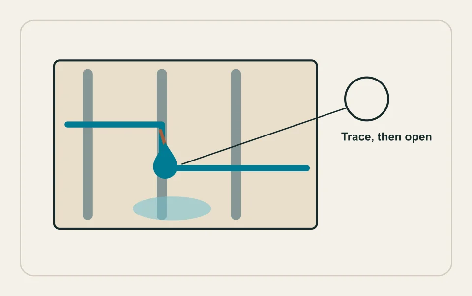 Conceptual illustration: concealed leak and targeted evidence.
