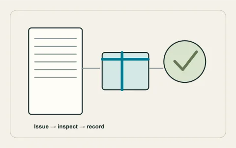 Conceptual illustration: permit issue, open-work inspection and completion records.