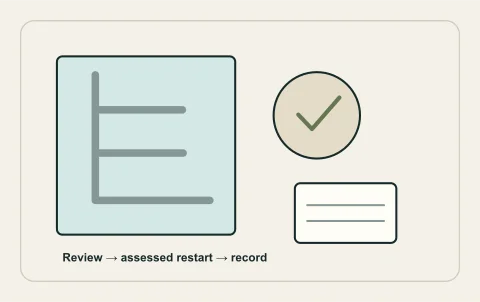 Conceptual illustration: return-to-use review linking idle outlets and system management.